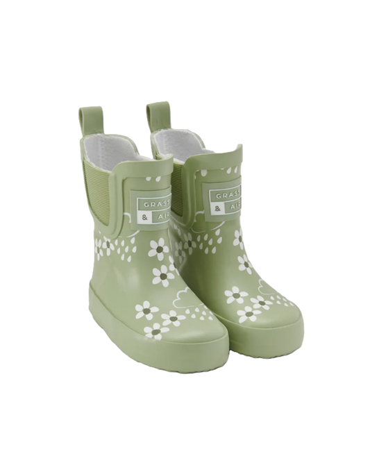 Grass & Air Kids Floral Short Colour Changing Wellie Green