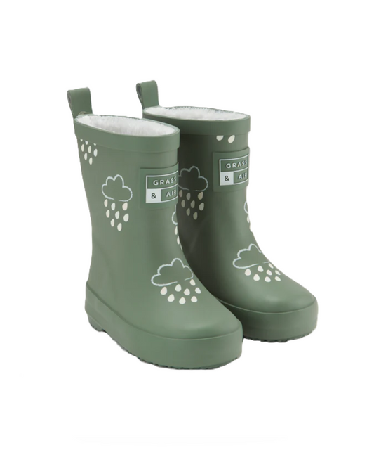 Grass & Air Kids Green Colour-changing Warm Lined Wellies